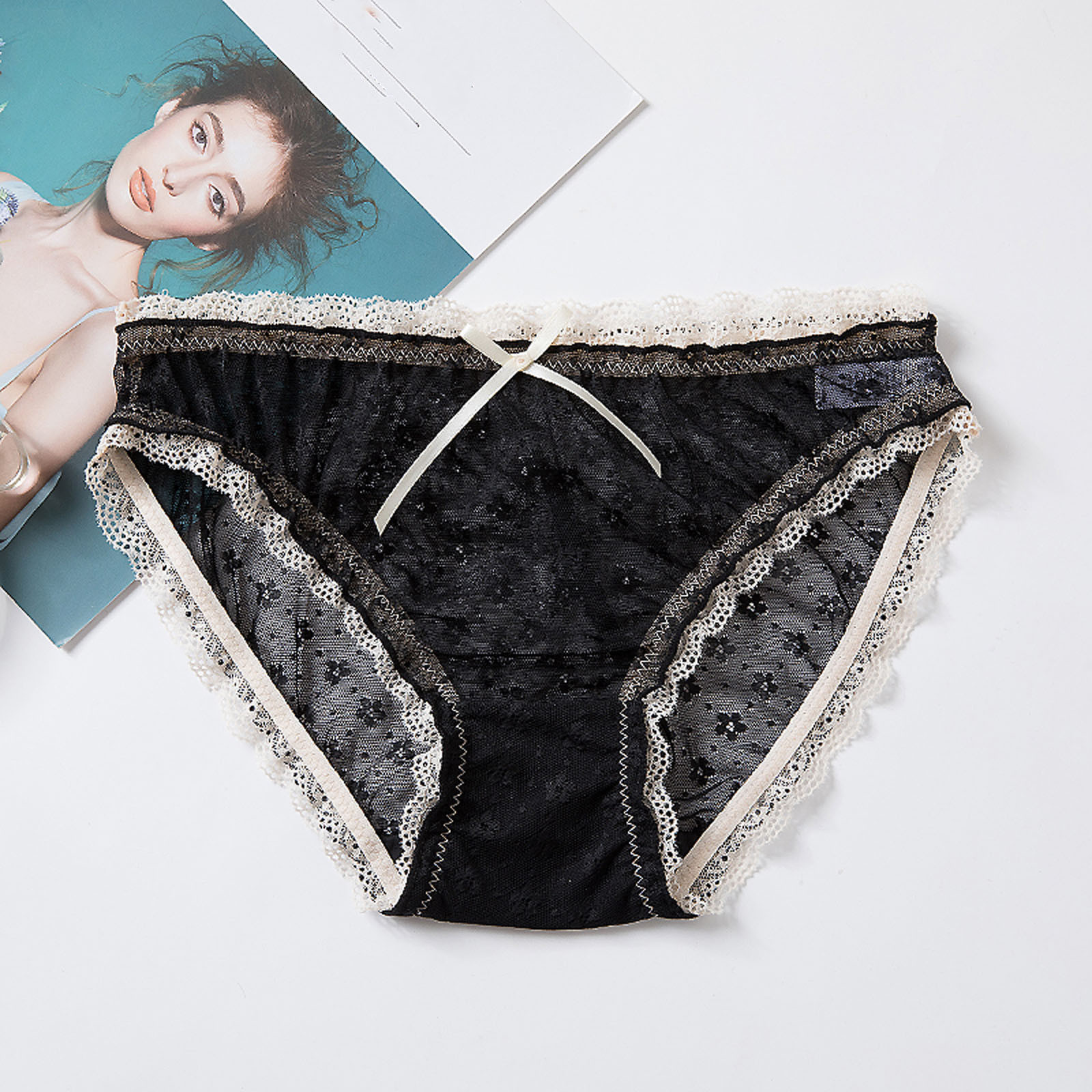 For Girls Lingerie Bowknot Mid-waist Korean Underwear Briefs Women Panties Lace